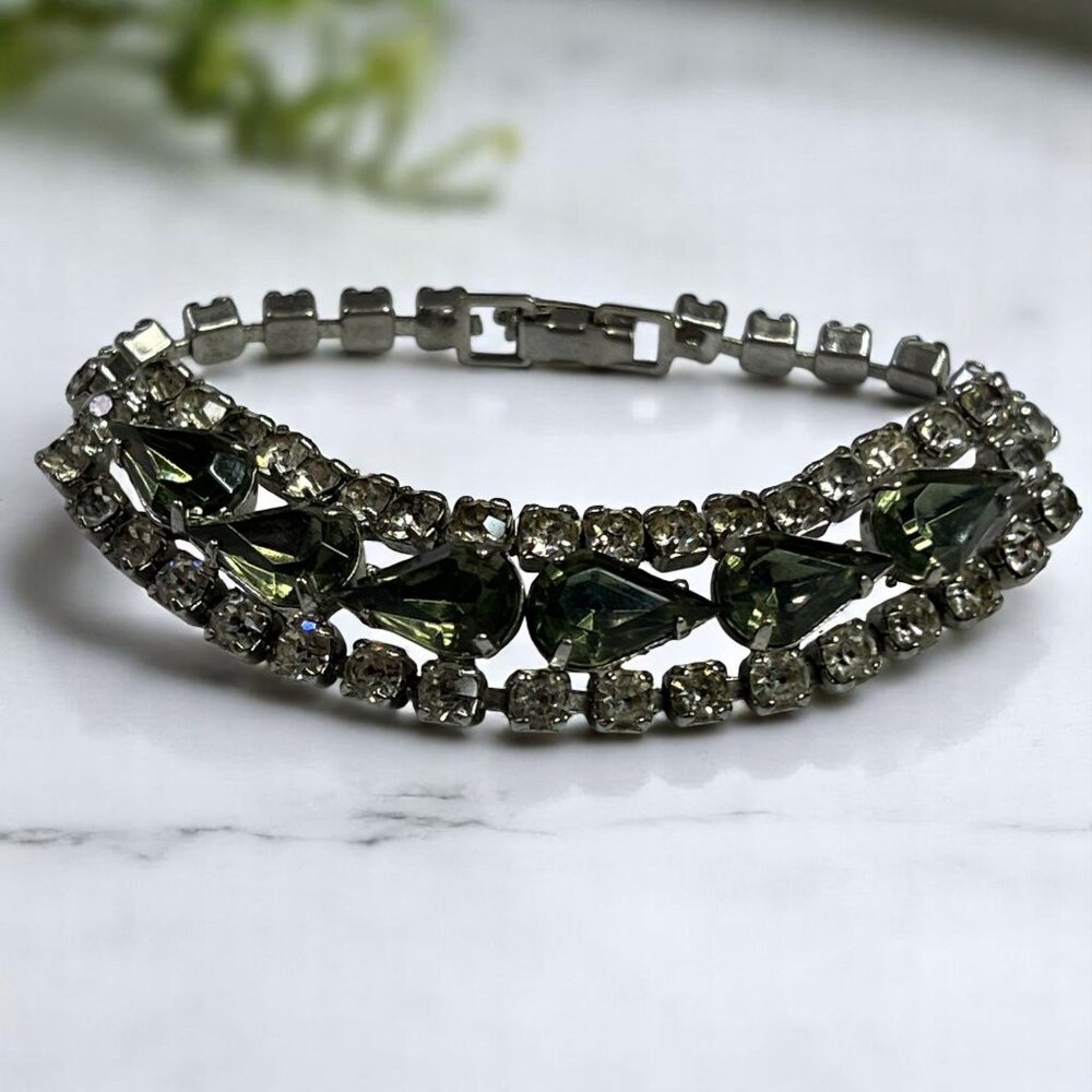 Green Stone & Rhinestone Women's Metal Bracelet